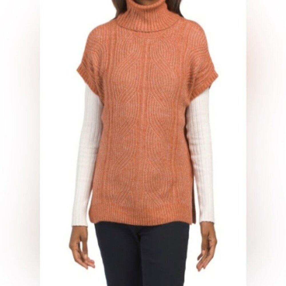 RACHEL ZOE Cable Knit Turtleneck Vest Size Large in Pumpkin Heather NWT